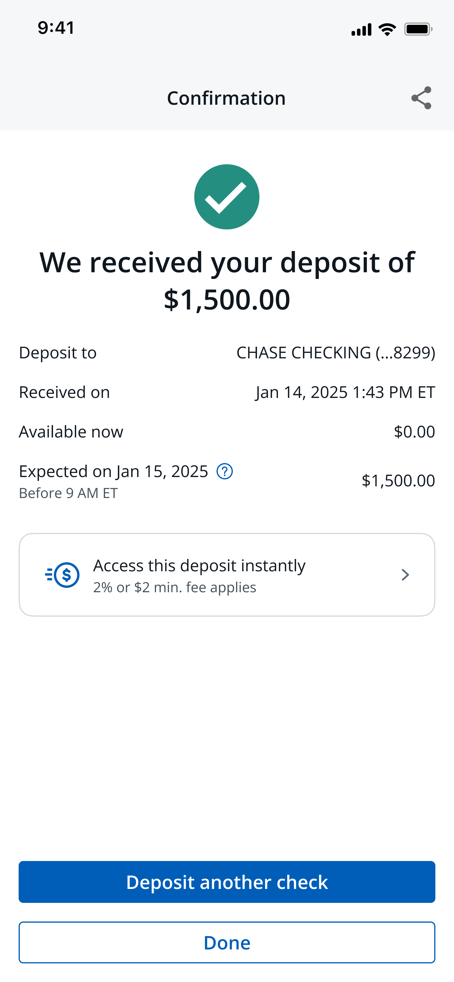 Delivered design — Instant Access offered after the deposit confirmation